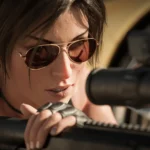 لارا کرافت (Lara Croft) در حال تیراندازی با اسنایپر در بازی Shadow of the Tomb Raider